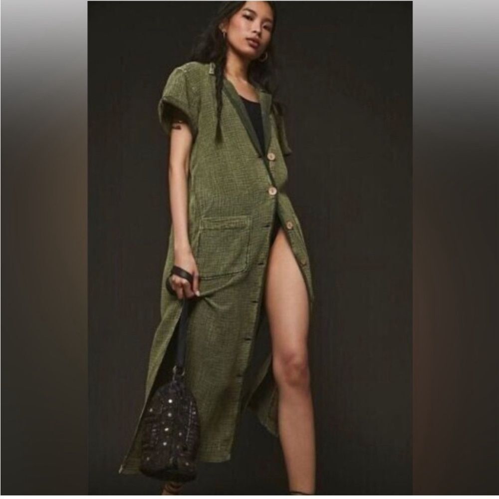 Free People Olive Green Maxi Shirt Dress - Picture 3 of 9